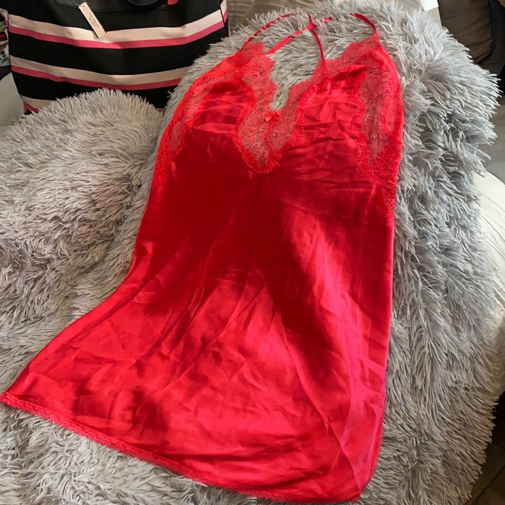 Victoria's Secret Red Satin & Lace Chemise
